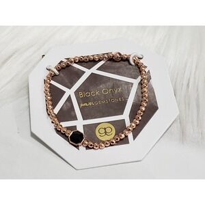 NEW Gorjana Power Gemstone Geo BLACK ONYX ROSE GOLD STRETCH BEADED BRACELET